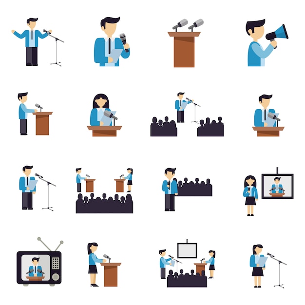 Public Speaking Icons Flat