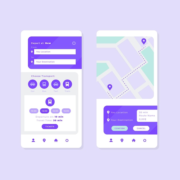 Public transport app interfaces set