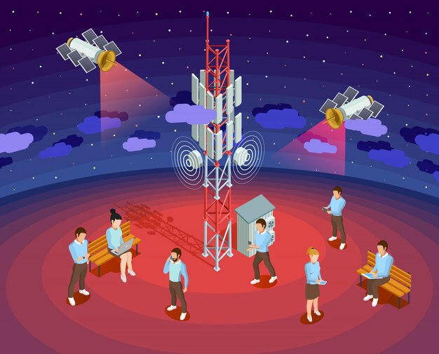 Public Wireless Technology Satellites Isometric Poster