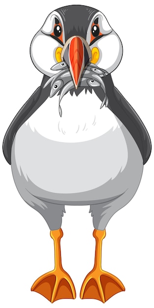 Free Vector puffin bird holding fishes in its beak