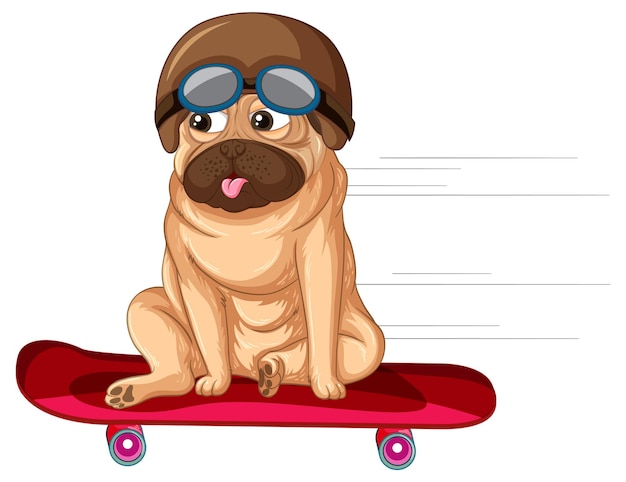 Free Vector a pug dog on skateboard cartoon