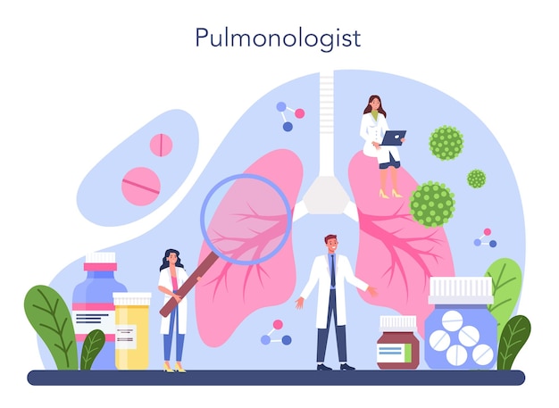 Free Vector pulmonologist idea of health and medical treatment healthy pulmonary system asthma pneumonia treatment and diagnostic isolated vector illustration