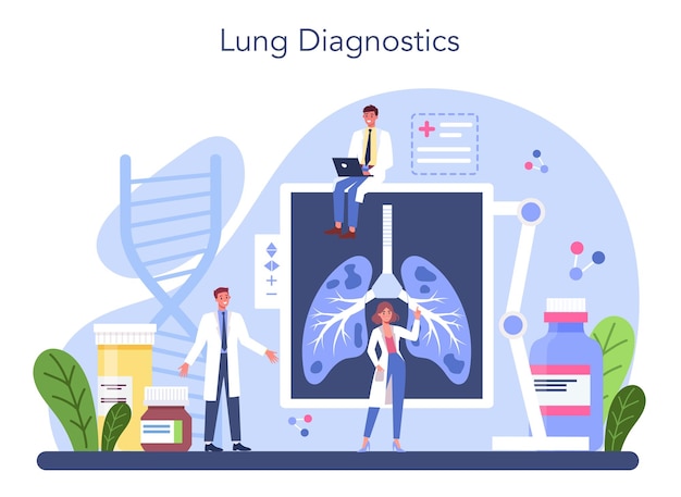 Free Vector pulmonologist idea of health and medical treatment healthy pulmonary system asthma pneumonia treatment and diagnostic isolated vector illustration