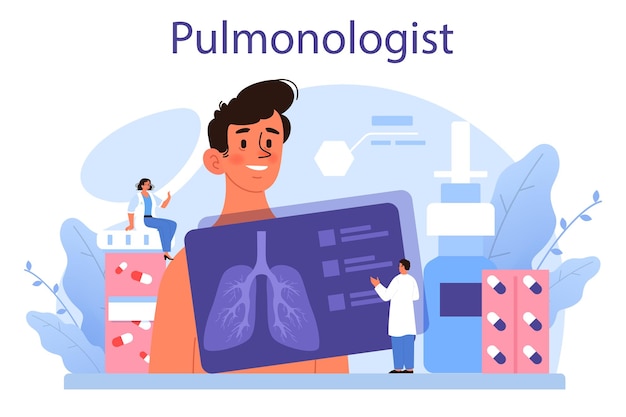 Free Vector pulmonologist idea of health and medical treatment healthy pulmonary system asthma pneumothorax treatment and diagnostic isolated vector illustration