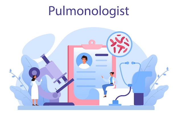 Pulmonologist Idea of health and medical treatment Healthy pulmonary system Asthma pneumothorax treatment and diagnostic Isolated vector illustration