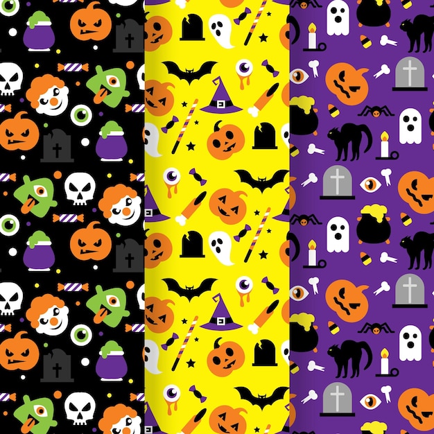 Pumpkins halloween flat design seamless patterns