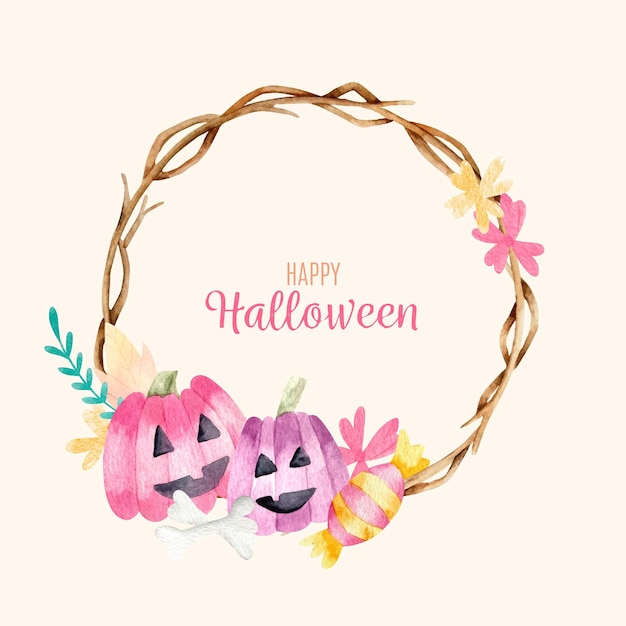 Pumpkins and wreath of flowers halloween frame