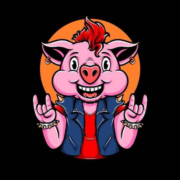 Punk pig cartoon vector illustration