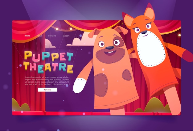 Free Vector puppet theater cartoon landing with funny dolls