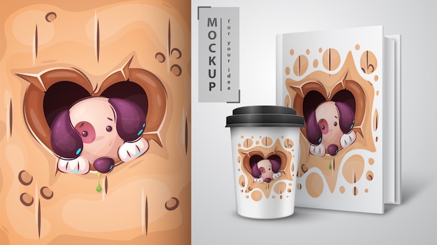 Puppy in heart hole - poster and merchandising.