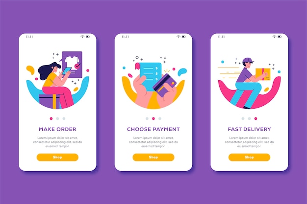 Free vector purchase online onboarding app screen design