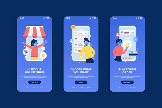 Purchase online onboarding app screens pack