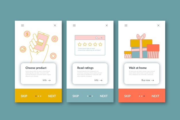 Purchase online onboarding app screens