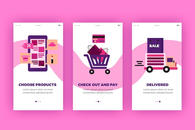 Purchase online onboarding app screens