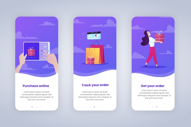 Purchase online onboarding app screens