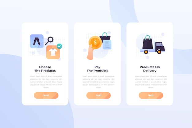 Purchase online onboarding app screens