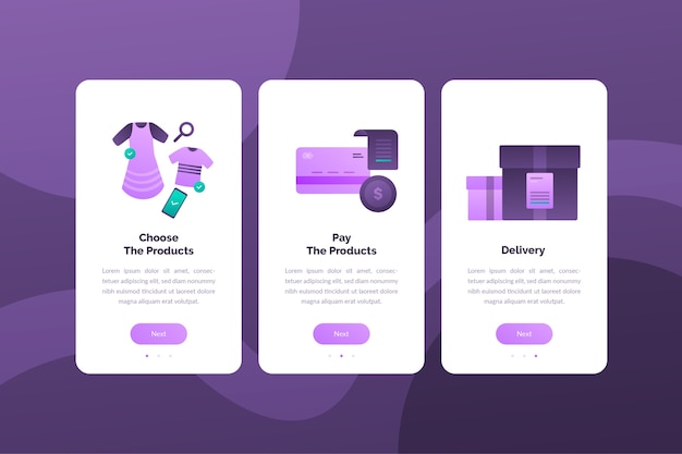 Purchase online onboarding app screens