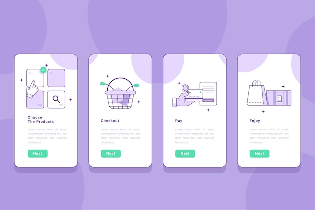 Purchase online onboarding app screens