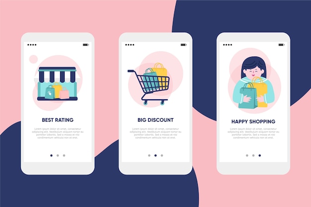 Purchase online onboarding app screens