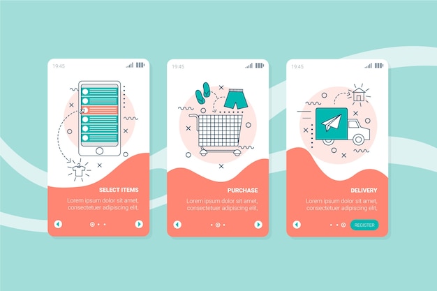 Purchase online onboarding app screens