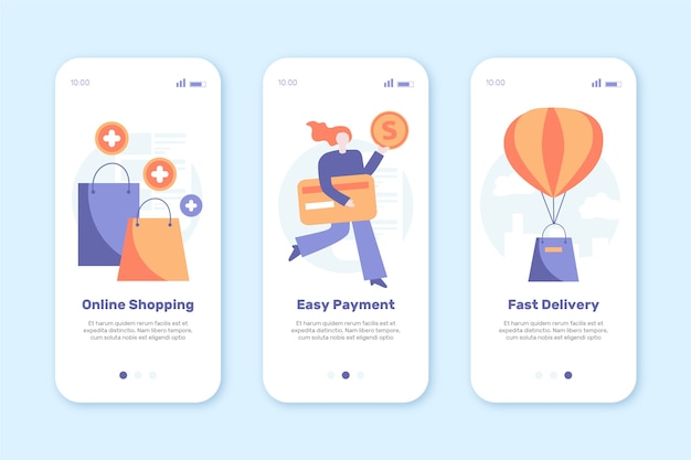 Purchase online onboarding app screens