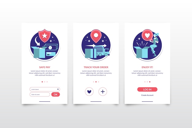 Free vector purchase online onboarding app screens