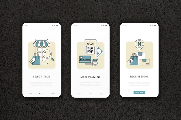 Free Vector purchase online onboarding app template