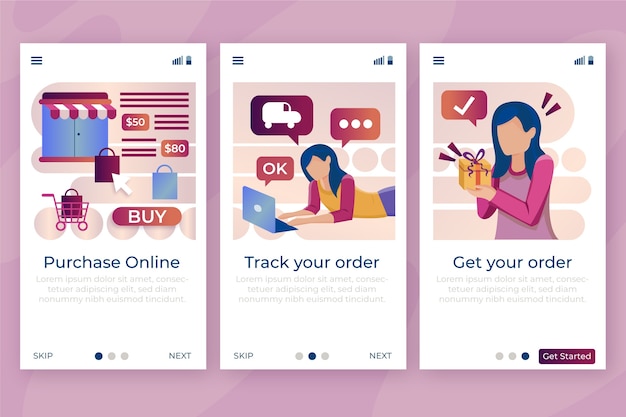 Free Vector purchase online onboarding app