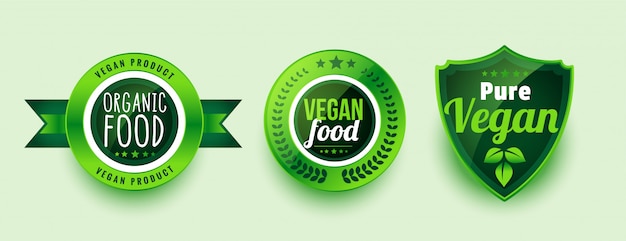 Free Vector pure organic vegan food labels or stickers