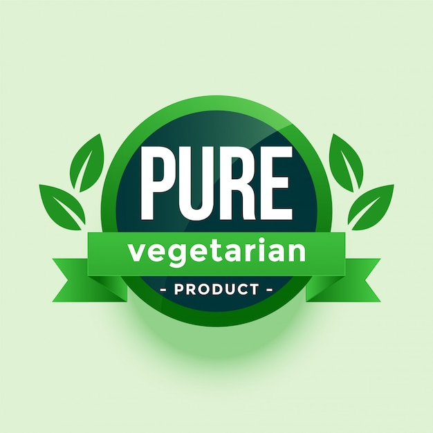 Free vector pure vegetarian product green leaves label