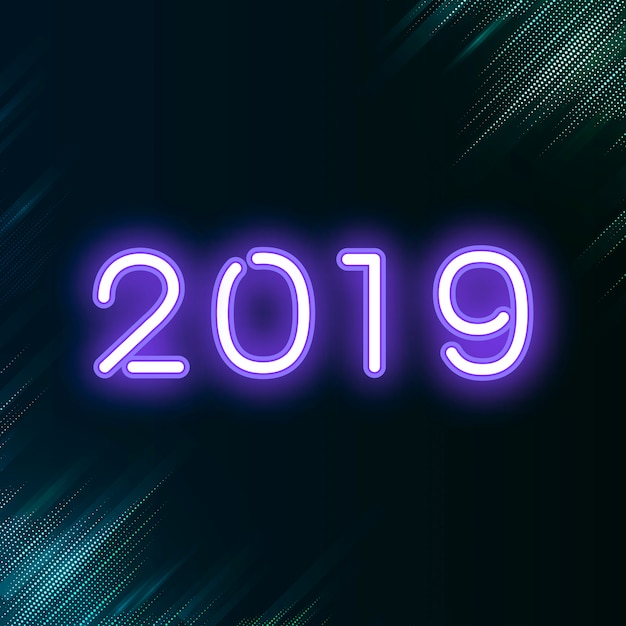 Free Vector purple 2019 neon sign 