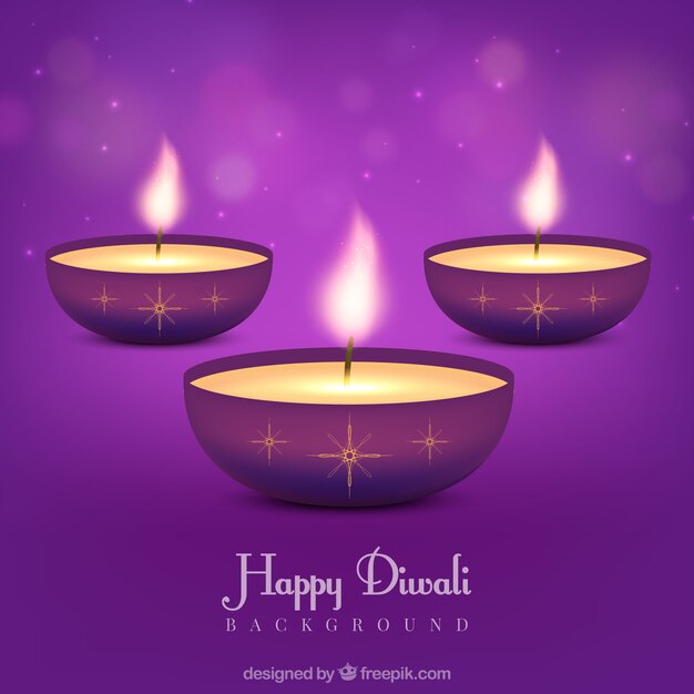 Purple background of diwali candles