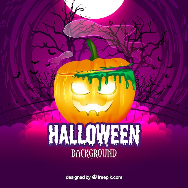 Purple background of evil pumpkin