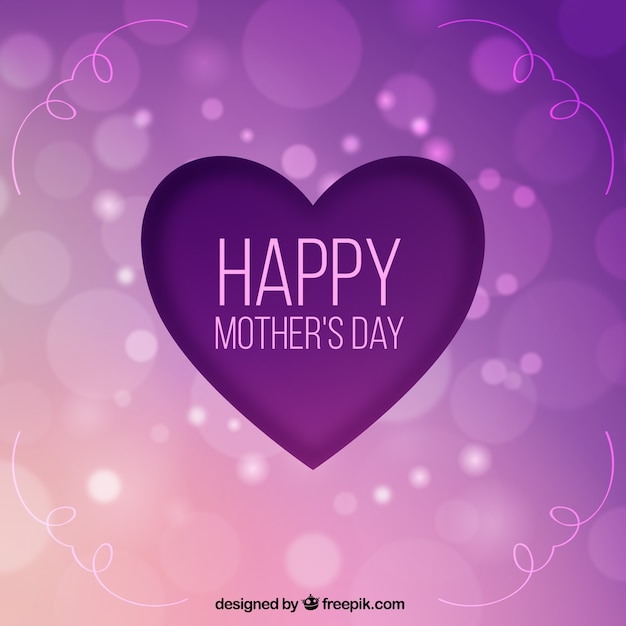 Free Vector purple background with heart and bokeh effect for mother's day