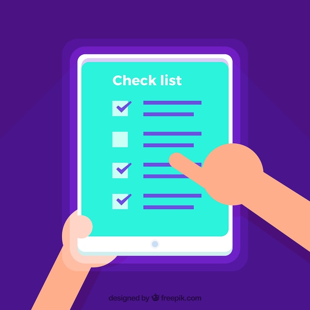 Free Vector purple background with tablet and checklist