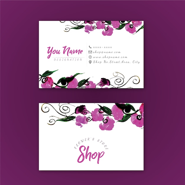 Purple business card floral design