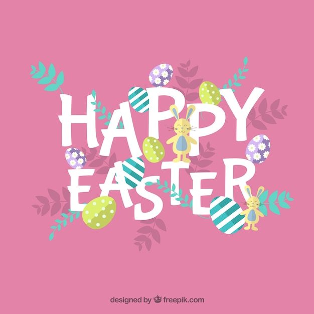 Free Vector purple easter background with floral decoration and eggs