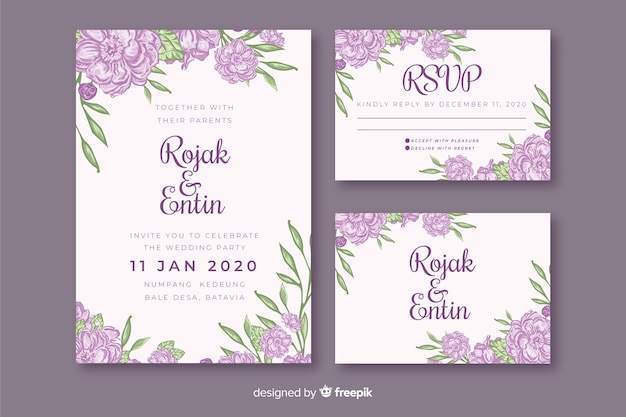 Purple floral wedding invitation template