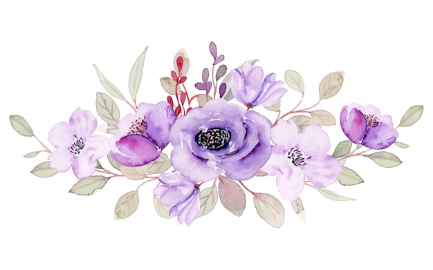 Purple flower arrangement with watercolor