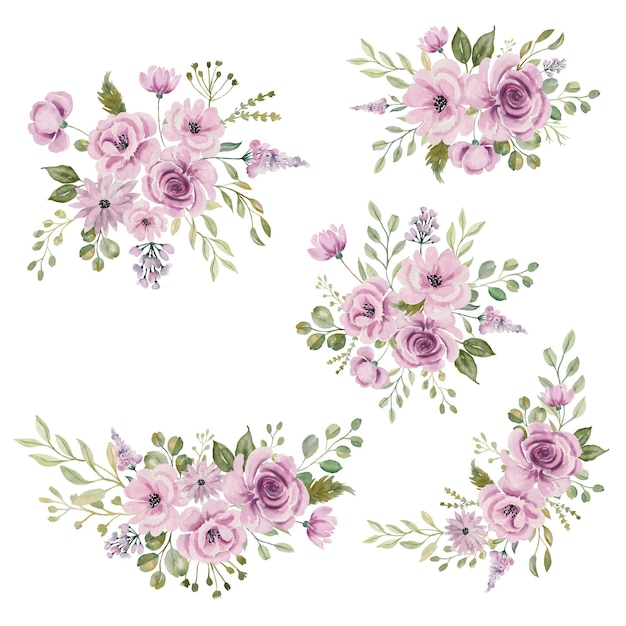 Purple Flower Watercolor flower bouquet collection