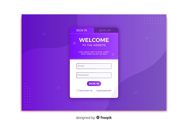 Free Vector purple fluid log in landing page