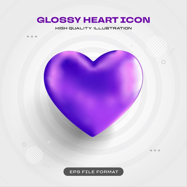 Free Vector purple glossy heart icon 3d render illustration