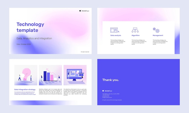 Free vector purple gradient presentation template set