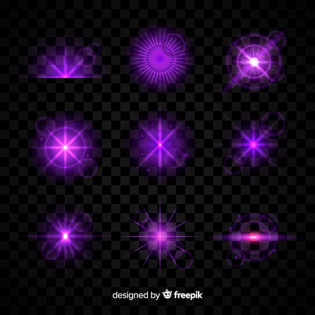 Free Vector purple light effect collection on transparent background