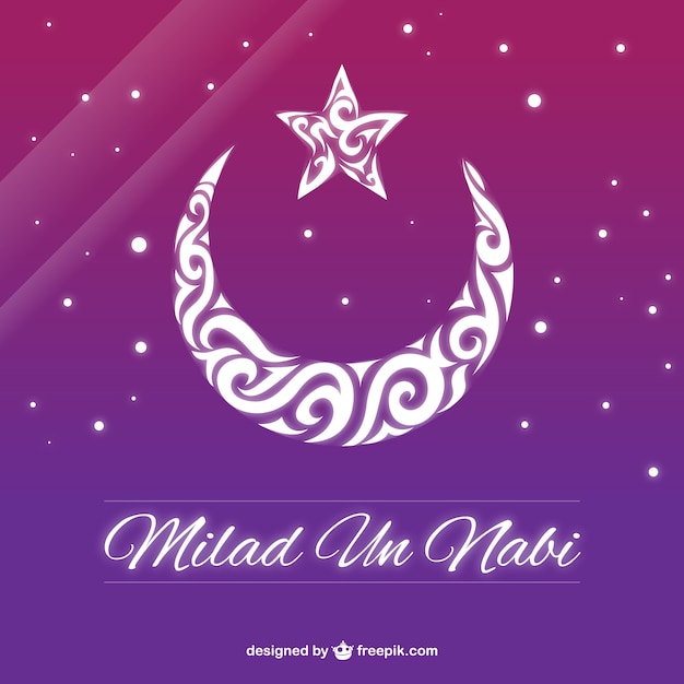 Free Vector purple milad un nabi background with an ornamental moon