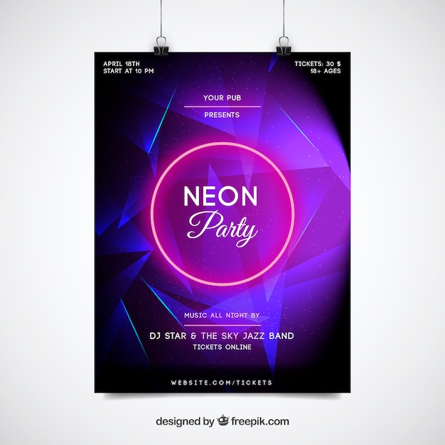 Free Vector purple neon party poster template