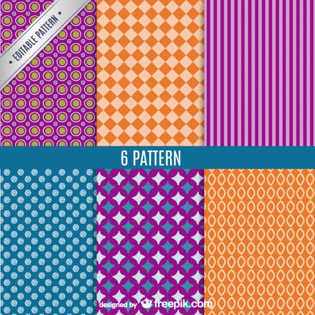 Free Vector purple and orange seamless pattern pack