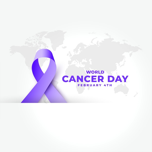 Purple realistic ribbon for world cancer day banner