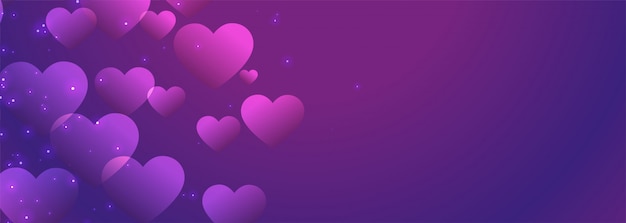 Purple shiny hearts banner with text space