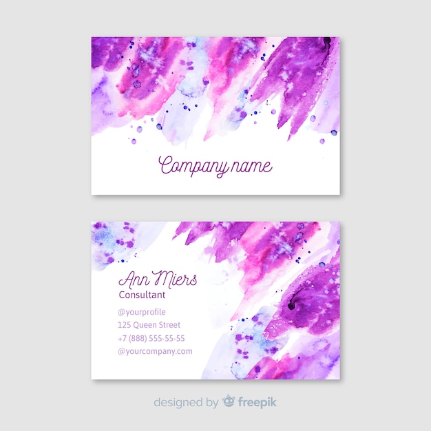 Purple watercolor abstract business card